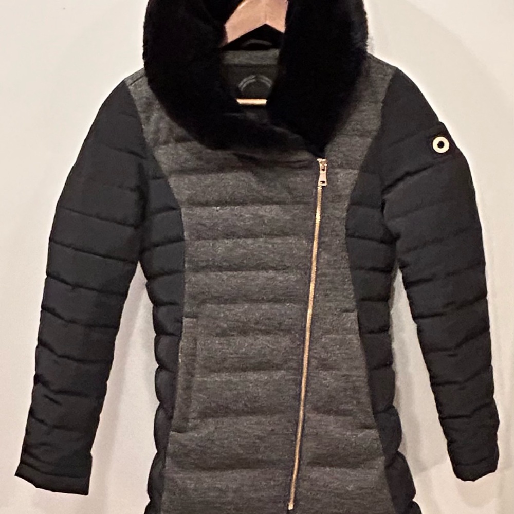 NWOT NEO-I by OROBOS women’s black & grey mix media quilted Parka size XX Small